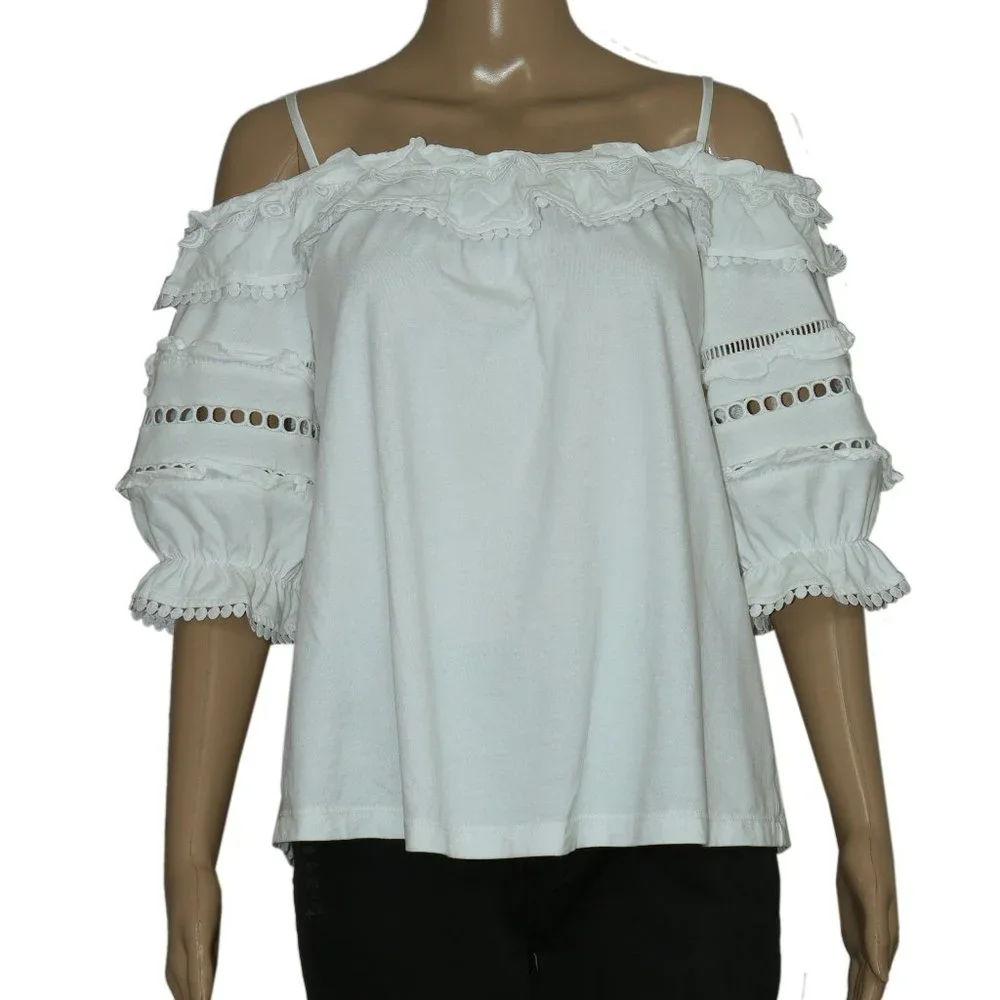 Lilly Pulitzer Brentwood Off-The-Shoulder Top Ruffle White L US ITEM